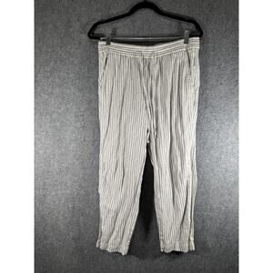Gap Pants Women Medium Gray Striped Linen Blend‎ Easy Pull On Coastal Summer